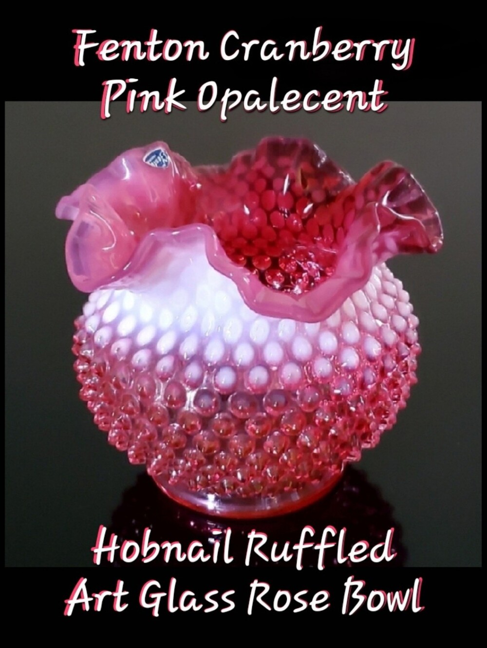 EUC Fenton Cranberry Pink Opalecent Hobnail Ruffled Art Glass Rose Bowl Vase